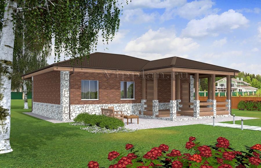 Одноэтажный дом с подвалом и террасой