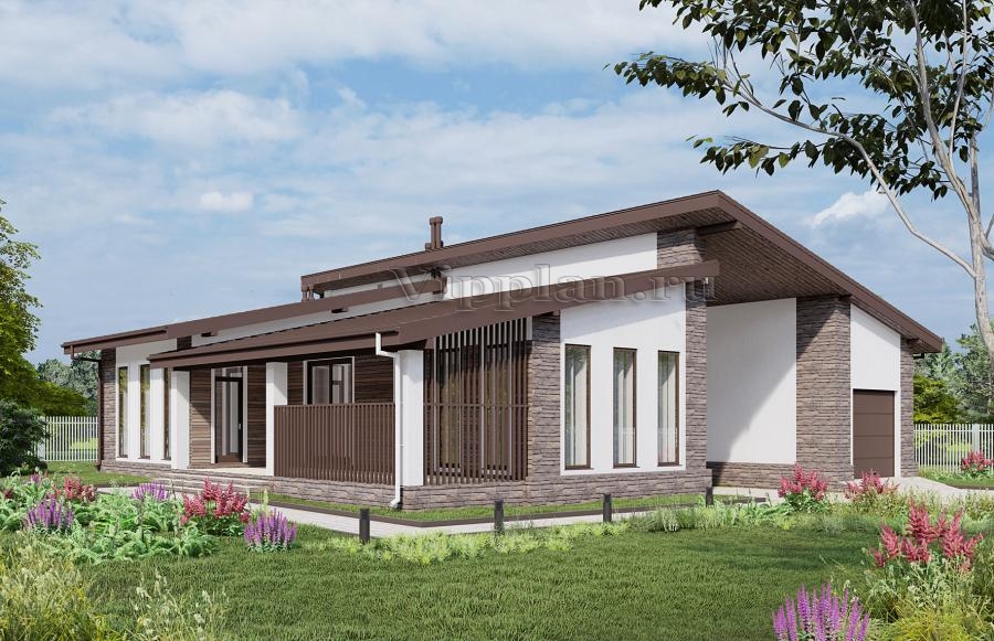 Одноэтажный дом с тремя спальнями, террасой и гаражом