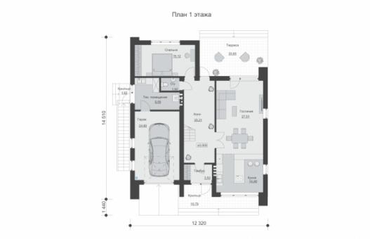 Двухэтажный дом с гаражом и эксплуатируемой кровлей